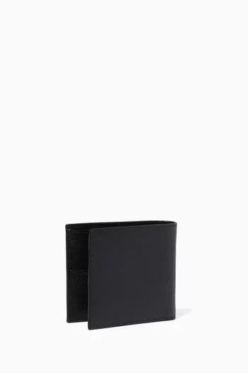 محفظة جلد سافيانو ثنائية الطي بشعار الماركة أسود