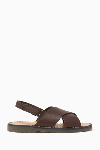 Leather Flat Strap Sandals 