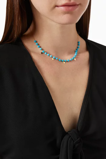 Multi Star Choker Necklace with Turquoise in 18kt Yellow Gold   