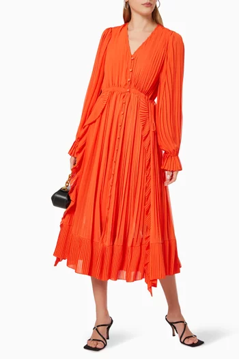 Pleated Button Dress