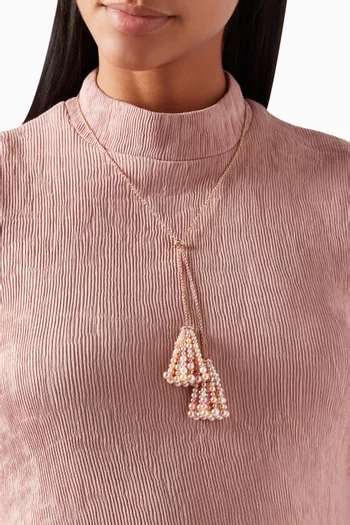 Bahar Double Tassel Diamond Necklace with Pearls in 18kt Rose Gold, Small  