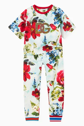 Floral Print Jogging Pants in Jersey