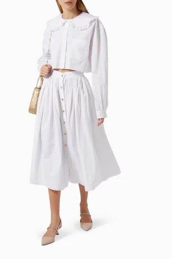 Buttoned Midi Skirt in Cotton Poplin   