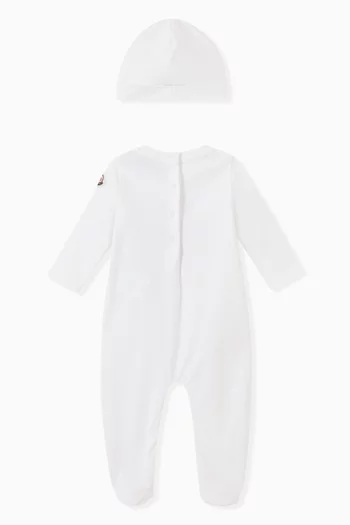 Love Moncler Print Playsuit & Hat in Cotton  