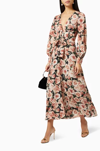 Balloon Sleeve Floral Dress in Crepe