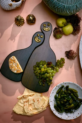 Haas Cheese Louise Nested Cheese Boards Set in Brass & Smoked Oak