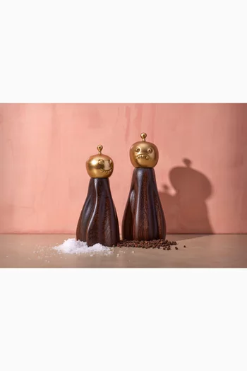 Haas Fantomes Salt + Pepper Mills Set in Brass & Smoked Oak
