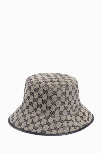 Reversible Bucket Hat in GG Canvas & Horsebit Striped Wool    