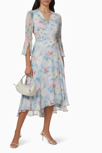 Floral Midi Wrap Dress in Crinkled-georgette