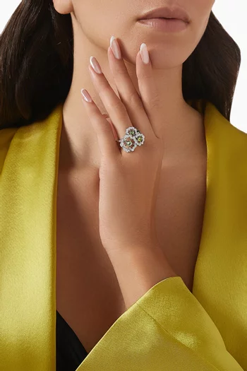 Tudor Rose Petal Diamond & Multi-stone Ring in 18kt White Gold