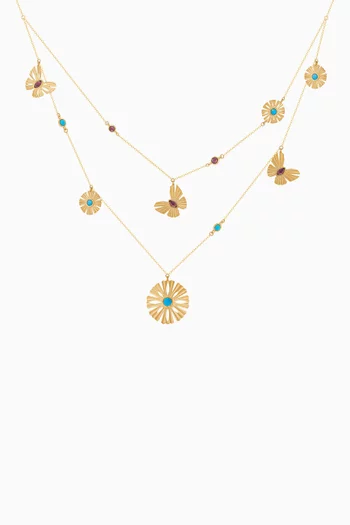 Farfasha Sunkiss Multi Daisies & Butterflies Tiered Necklace in 18kt Yellow Gold
