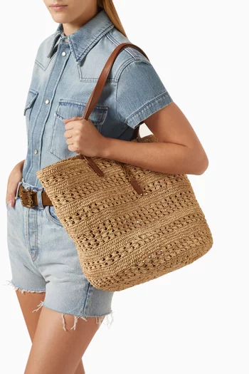 Panier Medium Bag in Crochet Raffia & Smooth Leather