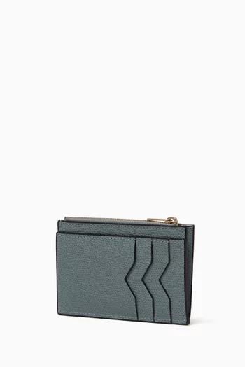 Card Holder With Zip Pocket in Textured Leather