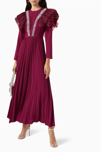 فستان فامبيل طويل بطيات كريب
