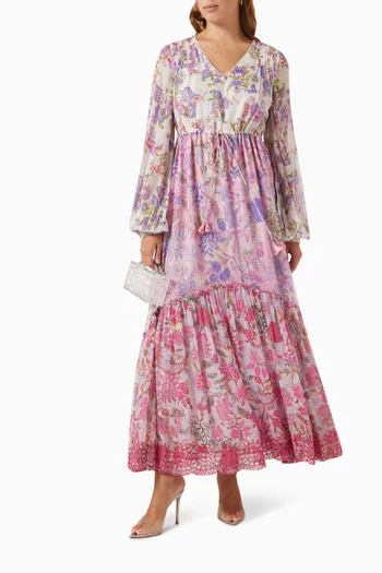 Floral-print Drawstring Maxi Dress