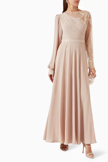 Embellished-side Maxi Dress in Crepe
