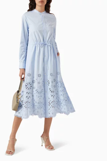Eyelet-embroidered Midi Shirt Dress in Cotton