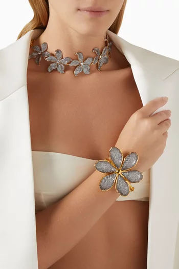 Oversize Magnolia Crystal Bracelet in 24kt Gold-plated Bronze