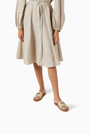 Woody Square-toe Flat Sandals in Linen
