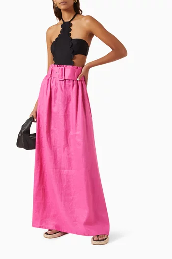 Belted Maxi Skirt in Linen