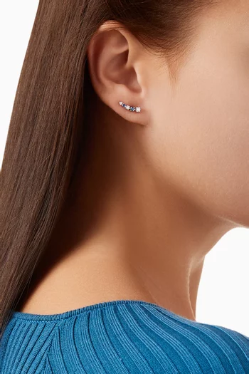 Half Moon Blue Sapphire & Diamond Bar Earrings in 18kt White Gold