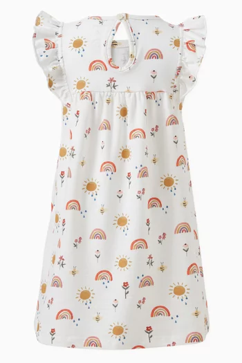 Ruffled Graphic-print Dress in Cotton