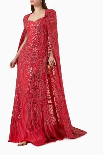 Sequin-embellished Cape Dress