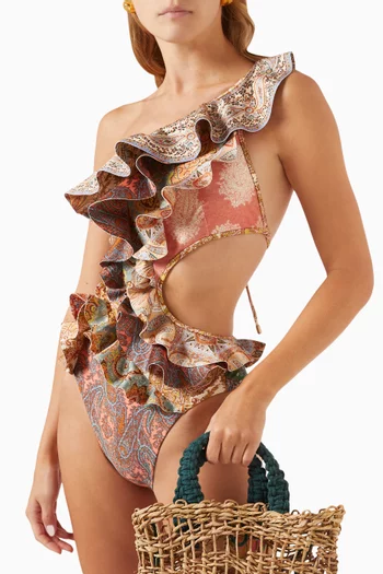 Devi Spliced Ruffle One-piece Swimsuit in Lycra