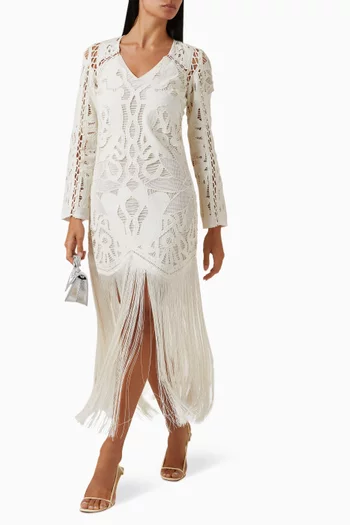 Liesel Fringed Midi Dress in Cotton