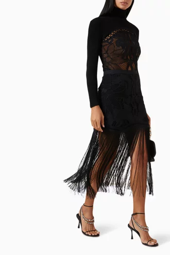 Liesel Fringed Midi Skirt in Cotton