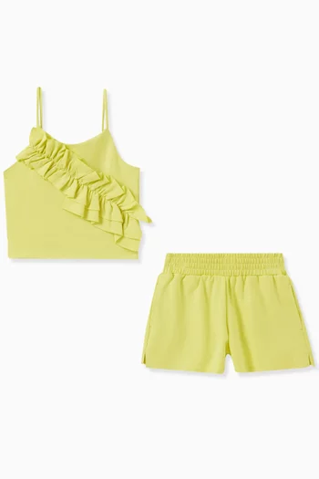 Ruffled Top & Shorts Set in Stretch Rayon-nylon Blend
