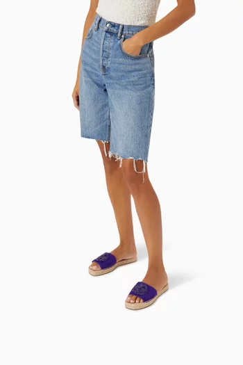 Woven Double T Espadrille Slides in Suede
