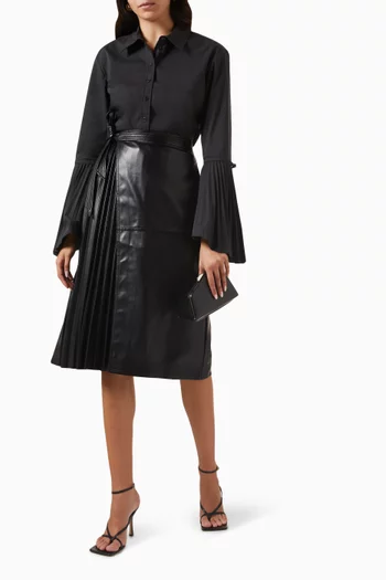 Mar Pleated Midi Skirt in Faux-leather