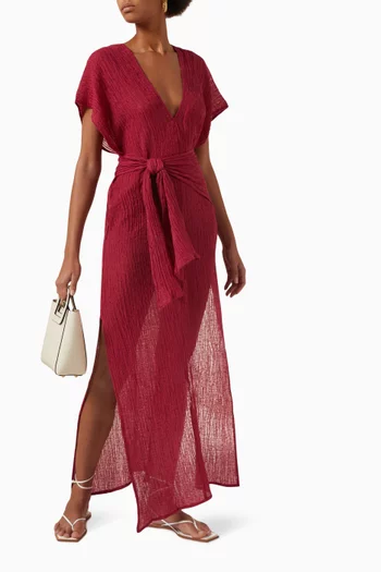 Plumeria Belted Dress in Linen-blend