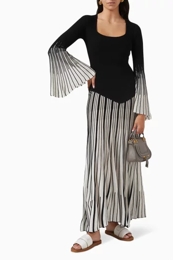 Striped Ribbed Dress in Wool & Silk-blend