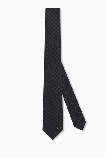 ربطة عنق بنقشة حرفي GG وحلية لجام حصان حرير جاكار