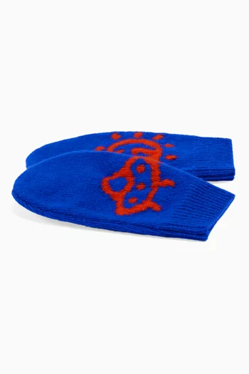 Interlocking G & UFO Mittens in Wool Knit