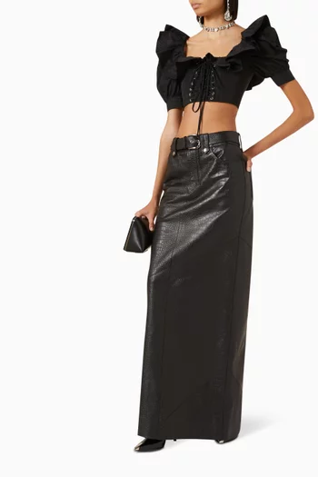 Maxi Skirt in Croc-embossed Leather
