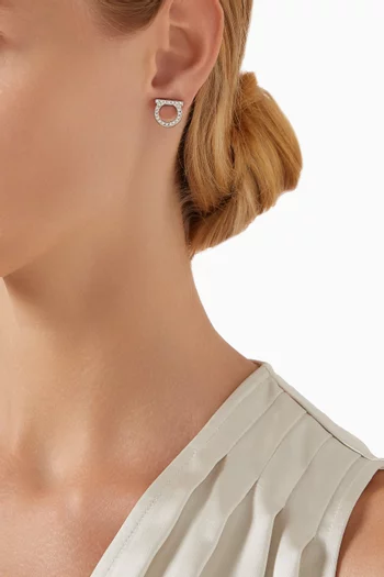 Gancini Crystal Stud Earrings in Silver-toned Brass