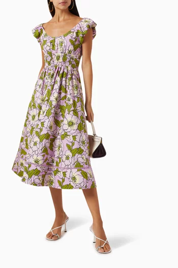 Floral Printed Midi Dress in Cotton