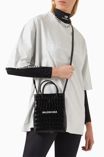 Large Shopping Bag in Croc-embossed Leather