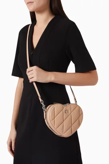 Heart Quilted Crossbody Bag in Leather