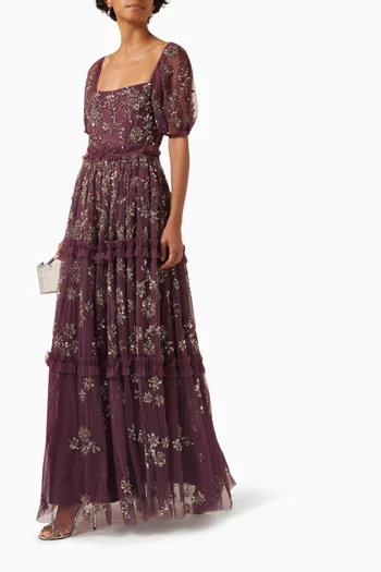 Sequin-embellished Tiered Maxi Dress in Tulle
