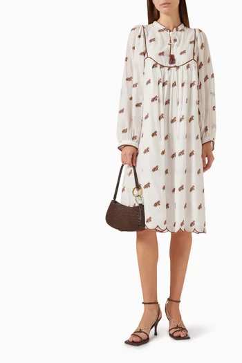 Embroidered Horses Midi Dress in Cotton