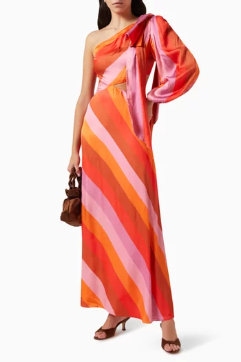 Striped One-shoulder Maxi Dress in Rayon