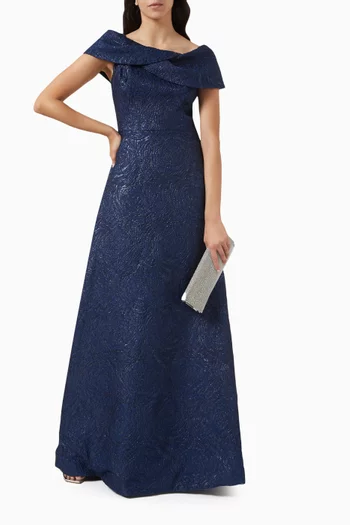 Off-the-shoulders Gown in Metallic Jacquard