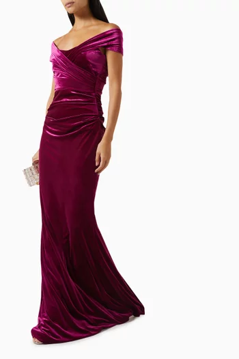 Off-the-shoulders Draped Maxi Dress in Stretch-velvet