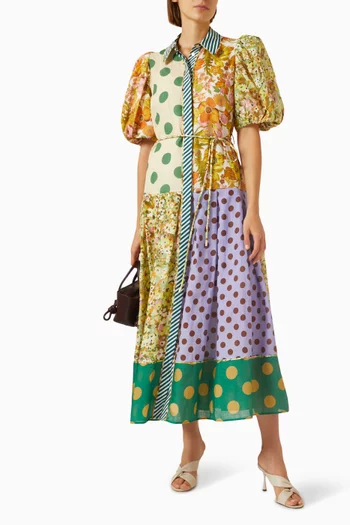فستان فين بنمط قميص ونقشة زهور قماش رامي