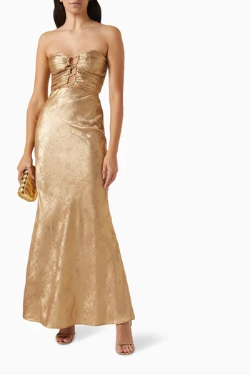 Royale Strapless Lace-up Maxi Dress in Metallic Satin