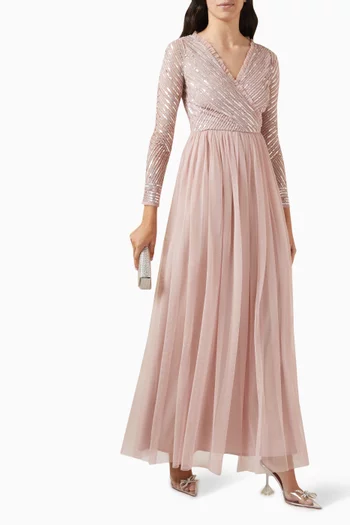 Sequin-embellished Frilled Maxi Dress